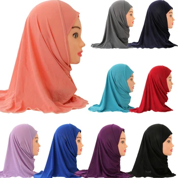 15 Boja, Musliman Lijep Hidžab Za Djevojčice, Islamski Arapski Šal, Šalovi, Običan Kape-raznobojnim turbans, Kape punu pokrivenost, kape, 2-6 godina