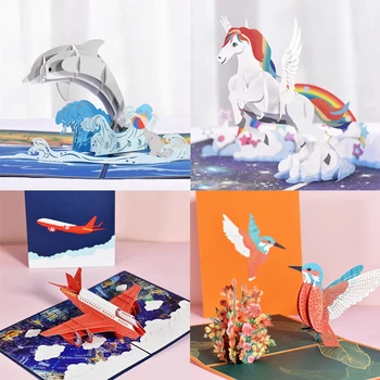 3D Pop-up Razglednice Leptir Jednorog Delfin Čestitka Za Rođendan Djeca su Djeca Slatka Ljubimci Poklon Kartica Razglednica je Pozivnica Na Vjenčanje