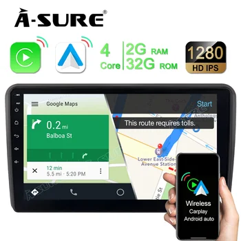 A-Sure 2 Din 4 + 64 GB Auto Media Android 10 Radio Bežični Carplay DSP WIFI 4G-LTE GPS Navigacija Za Audi A3 8P1 RS3 S3