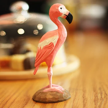 Flamingo ručno rezbarenje u drvu ukras pink flamingo kip Skandinavski stil