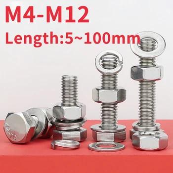 M4 M5 M6 M8 M10 M12 304 Vijak s vijka Od nehrđajućeg Čelika, set Vijaka i matica, Veliki Vijak s punim удлинением 0