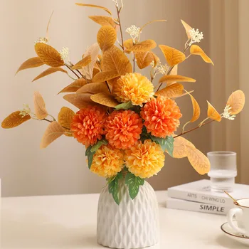Narančasta Jesen Umjetna Lažni Buket Cvijeća Stol Dekori Svila Eukaliptus Buket Cvijeća Sastav Svadbena Dekoracija