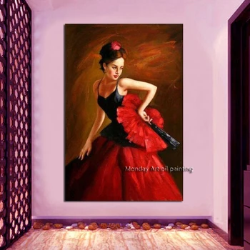 Pop-art ručno oslikana moderna apstraktna DJEVOJKA slika je ulje na platnu lijepa crvena haljina djevojka dekorativne ilustracije za dnevni boravak